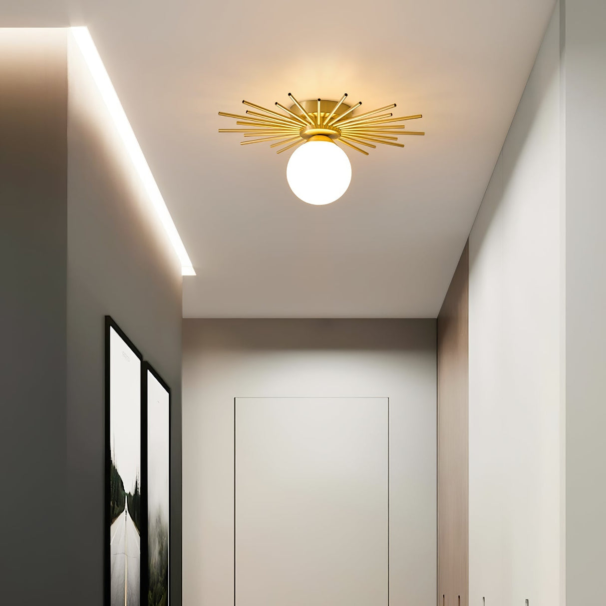 Modern Sunburst Ceiling Light Brass Rays Glass Globe Design - Product detail 5