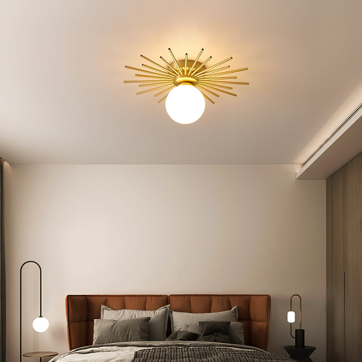Modern Sunburst Ceiling Light Brass Rays Glass Globe Design - Product detail 4