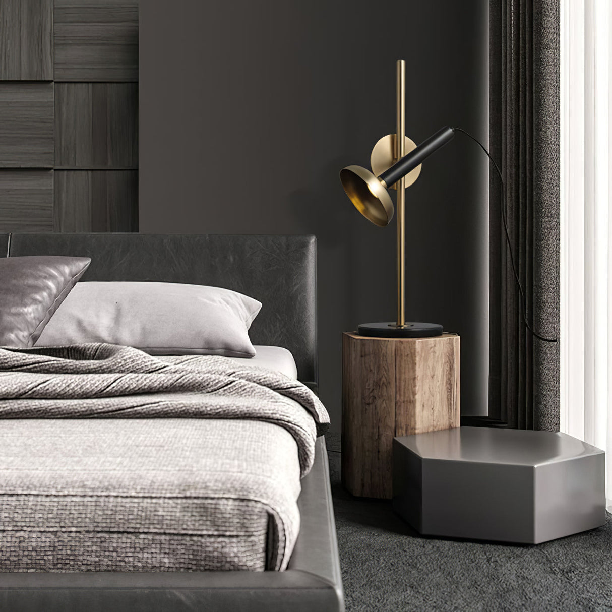 Modern LED Table Lamp Black Marble Base with Brass Accents - Product detail 7