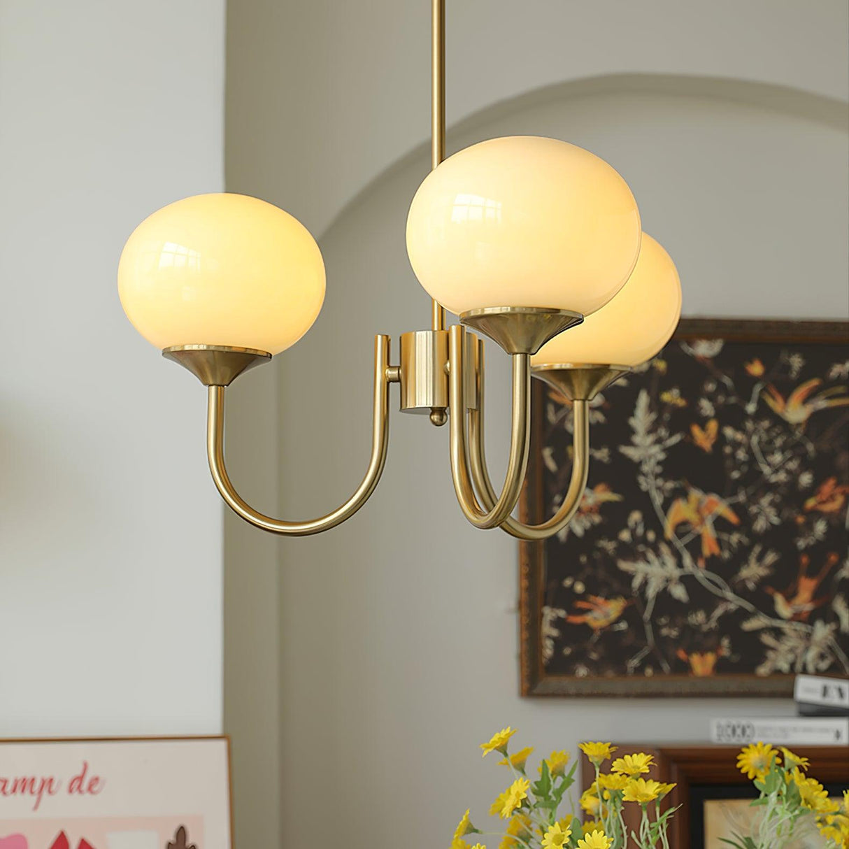 Modern Globe Chandelier Pink Glass with Brass Arms - Product detail 15