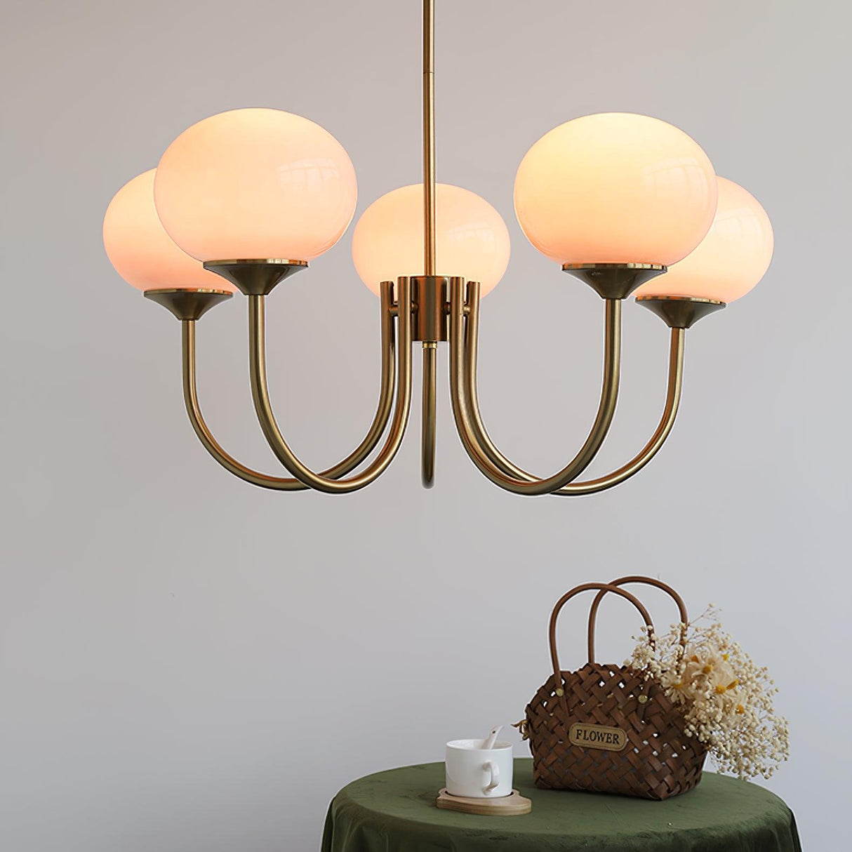 Modern Globe Chandelier Pink Glass with Brass Arms - Product detail 17