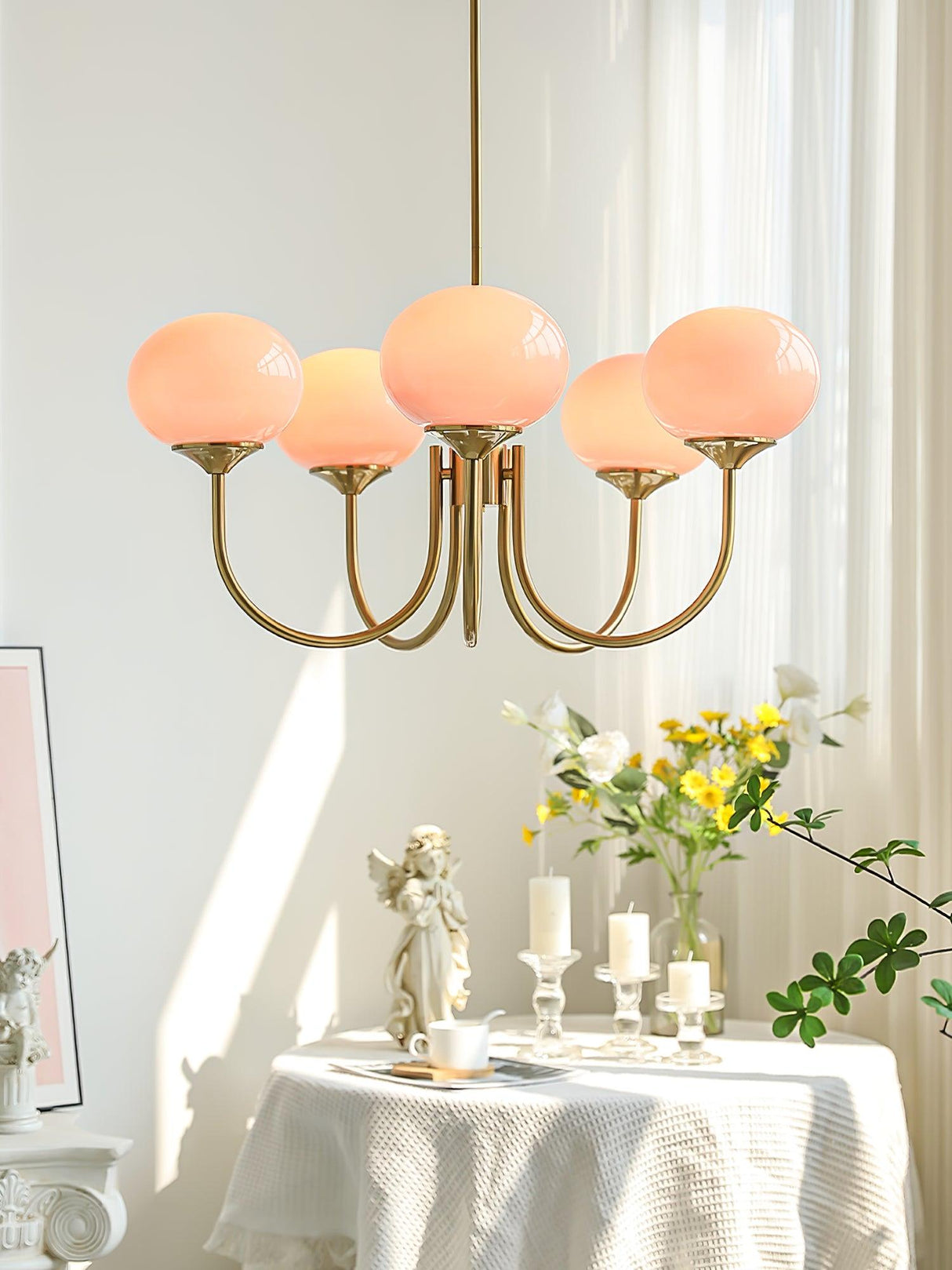 Modern Globe Chandelier Pink Glass with Brass Arms - Product detail 22
