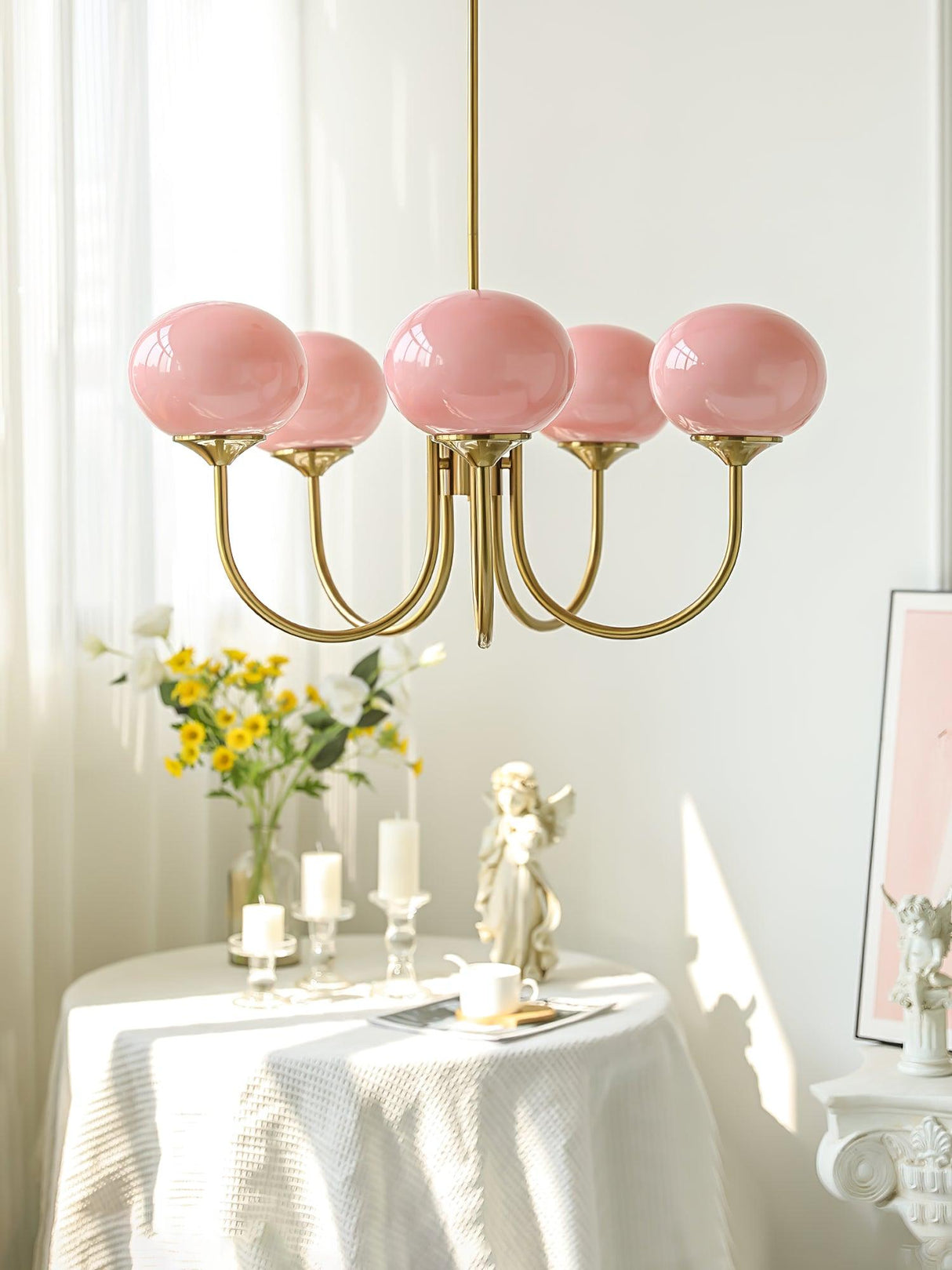 Modern Globe Chandelier Pink Glass with Brass Arms - Product detail 26