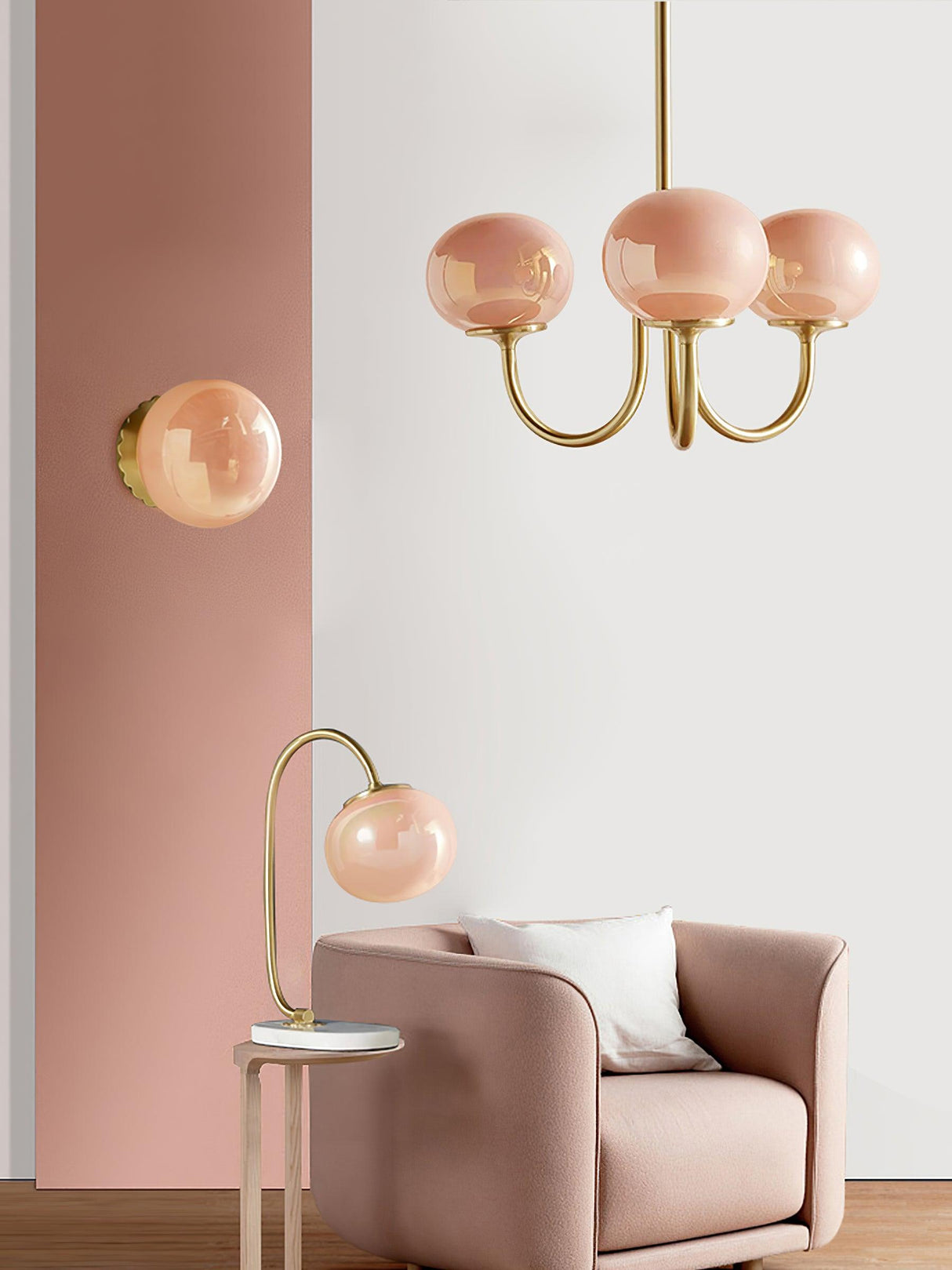 Modern Globe Chandelier Pink Glass with Brass Arms - Product detail 29