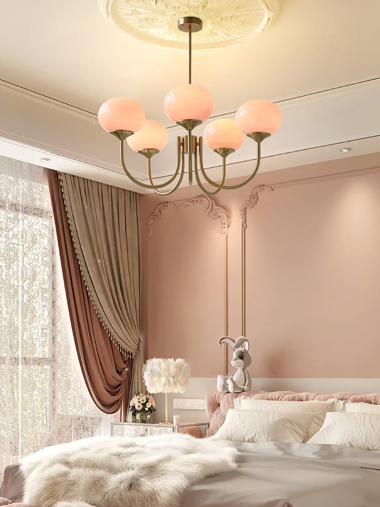 Modern Globe Chandelier Pink Glass with Brass Arms - Product detail 44
