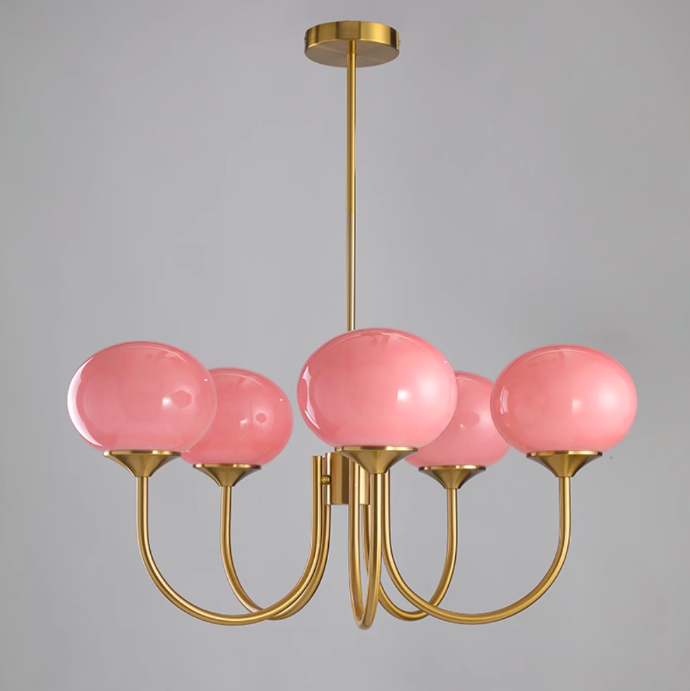 Modern Globe Chandelier Pink Glass with Brass Arms - Product detail 60