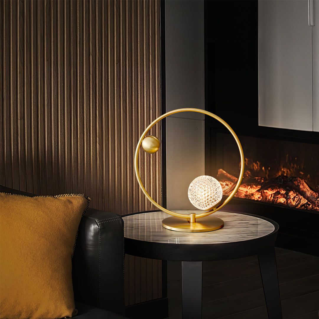 Modern Glass Table Lamp Brass Ring Design with Spherical Diffusers - Detailed view