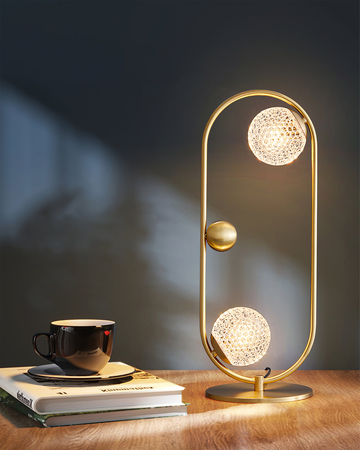 Modern Glass Table Lamp Brass Ring Design with Spherical Diffusers - Product detail 12