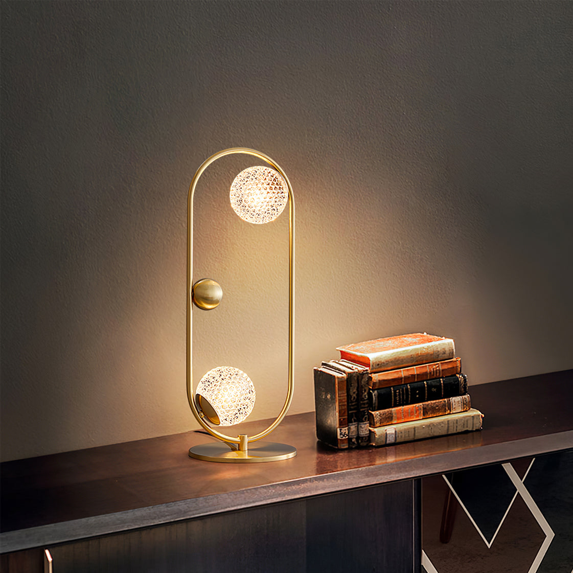 Modern Glass Table Lamp Brass Ring Design with Spherical Diffusers - Product detail 9
