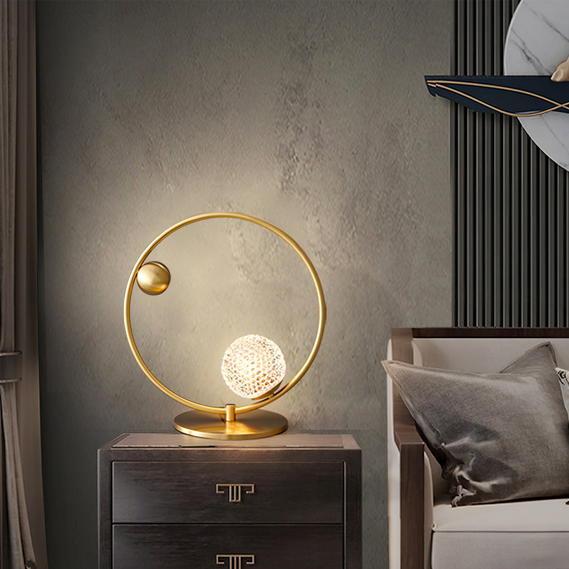 Modern Glass Table Lamp Brass Ring Design with Spherical Diffusers - Product detail 8