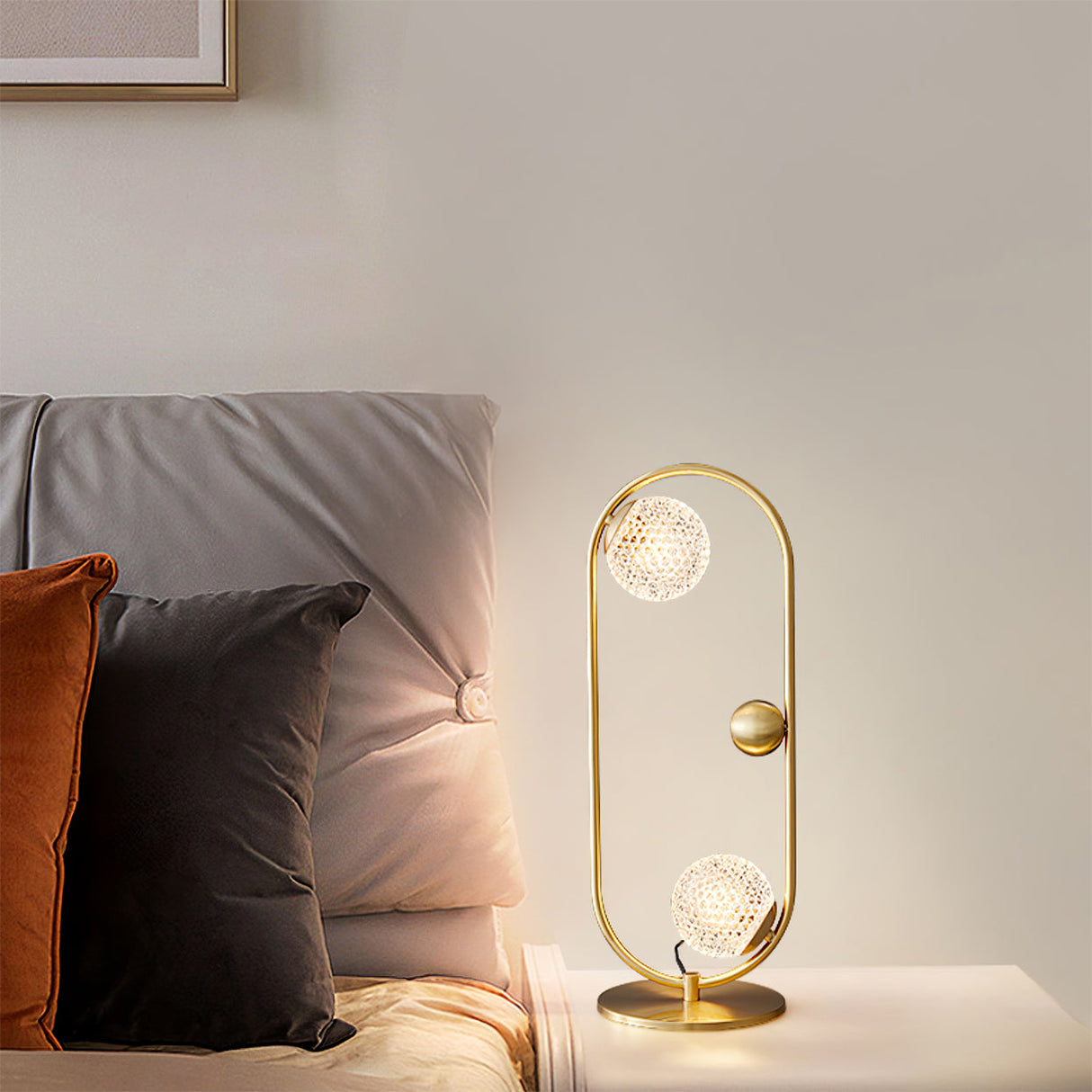 Modern Glass Table Lamp Brass Ring Design with Spherical Diffusers - Product example