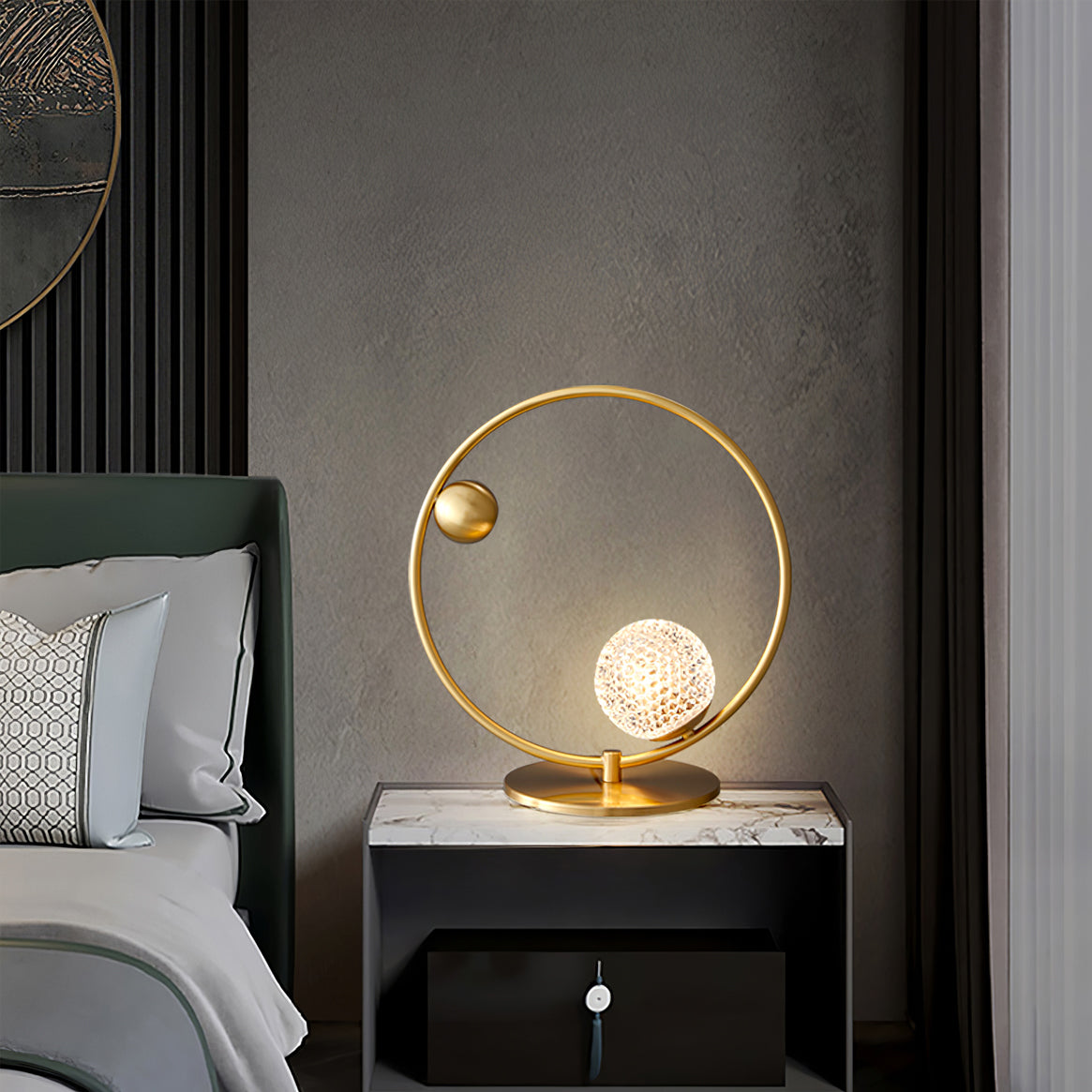 Modern Glass Table Lamp Brass Ring Design with Spherical Diffusers - Product detail 11