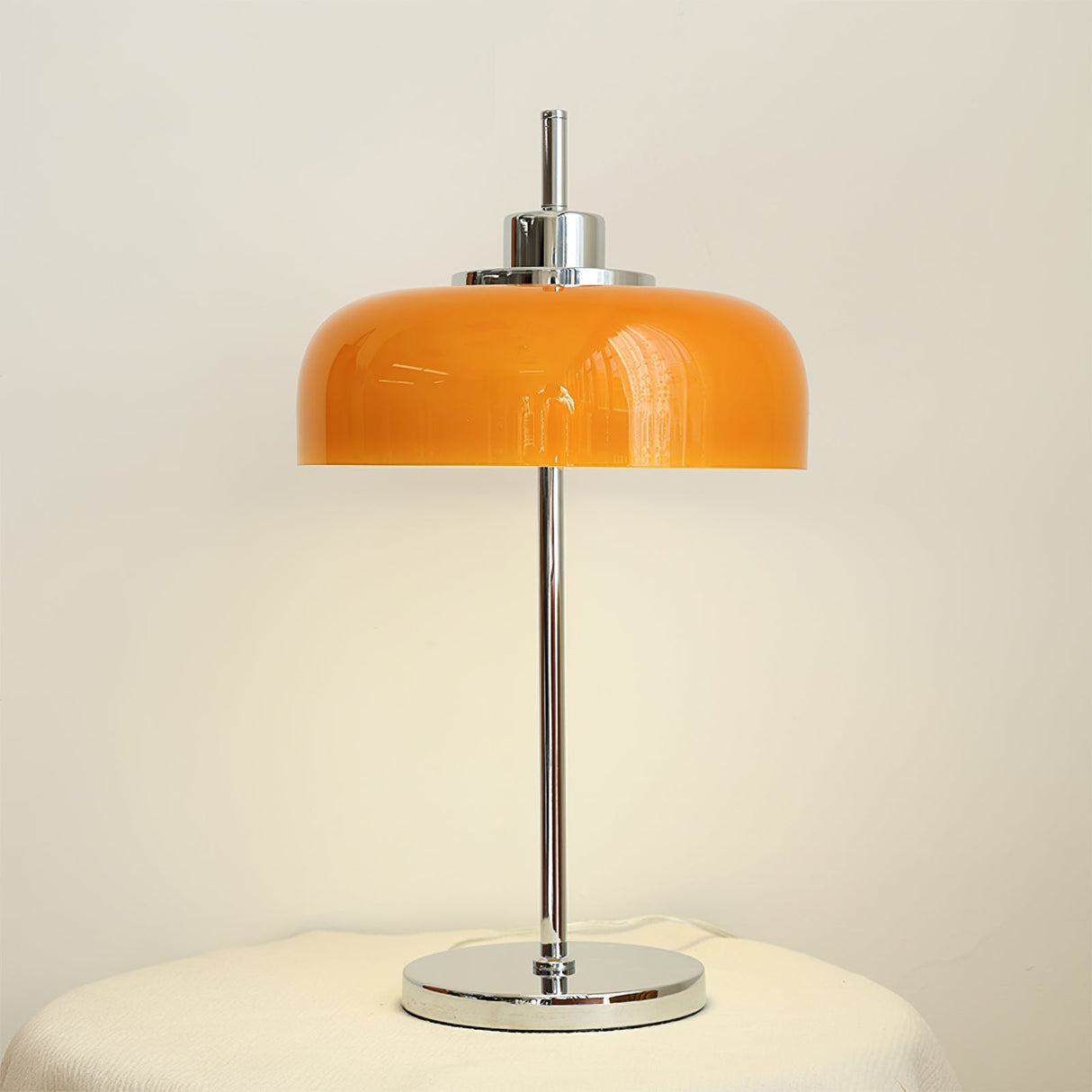 Modern LED Table Lamp Orange Glass Dome Chrome Base - Detailed view