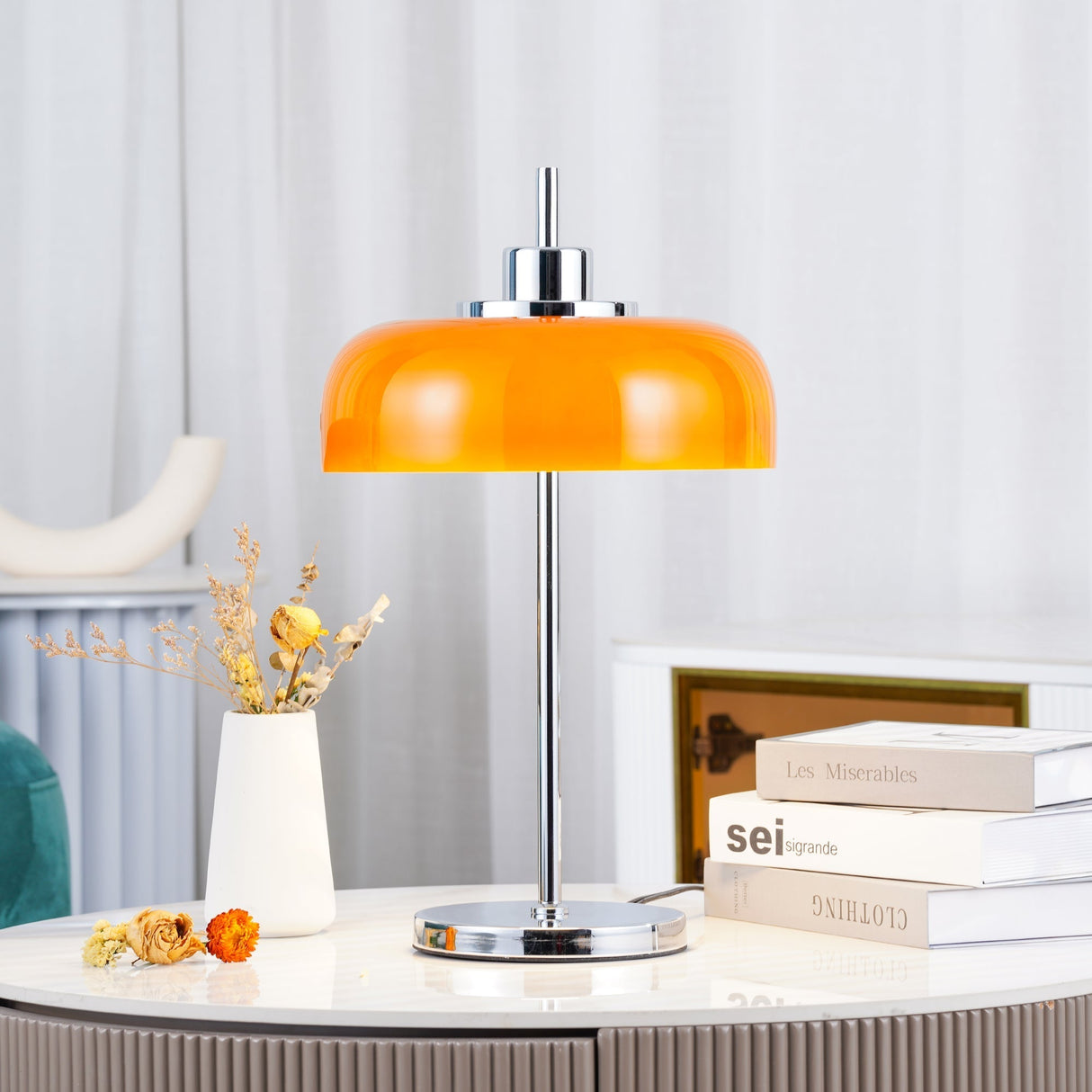 Modern LED Table Lamp Orange Glass Dome Chrome Base - Product detail 7