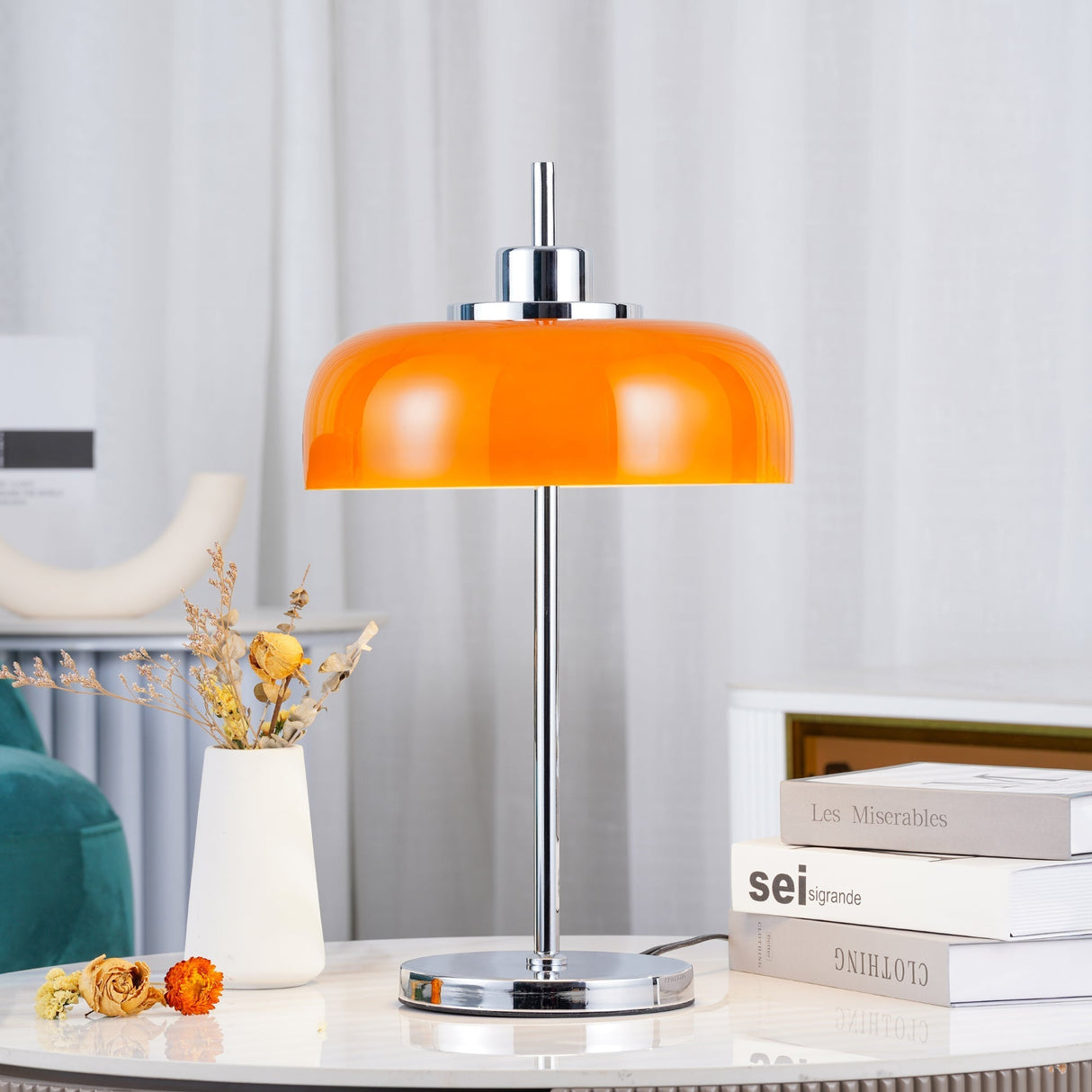 Modern LED Table Lamp Orange Glass Dome Chrome Base - Product detail 8