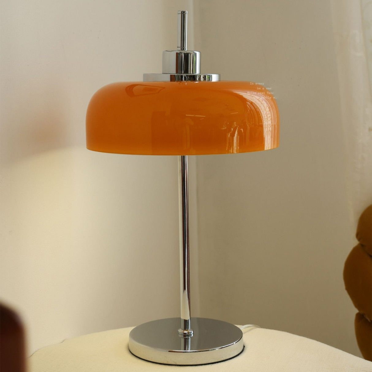 Modern LED Table Lamp Orange Glass Dome Chrome Base - Product example