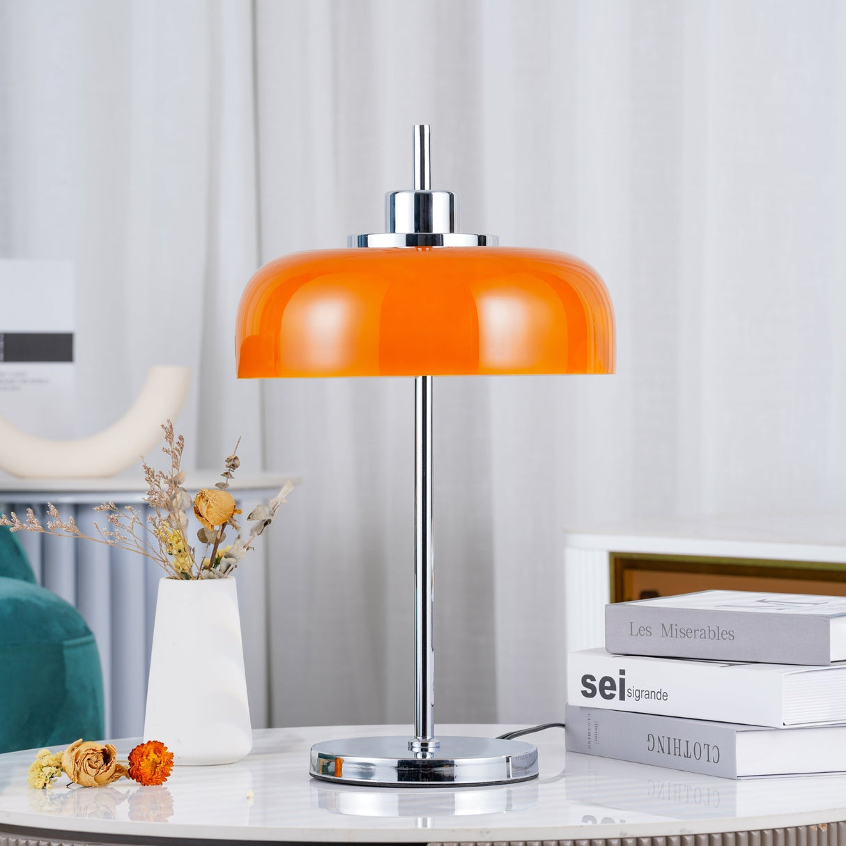 Modern LED Table Lamp Orange Glass Dome Chrome Base - Product detail 9