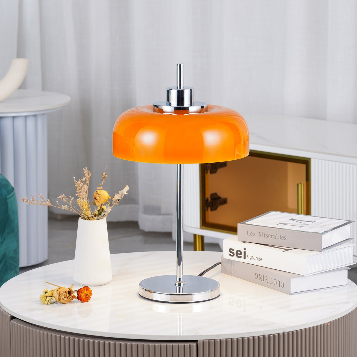 Modern LED Table Lamp Orange Glass Dome Chrome Base - Product detail 6