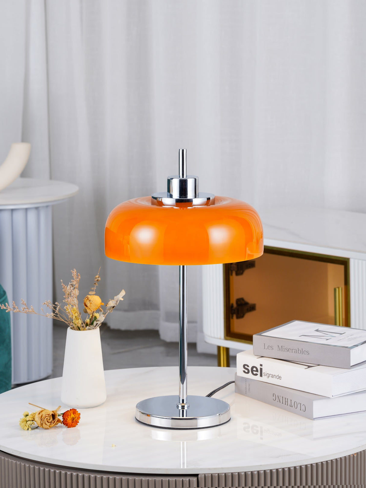 Modern LED Table Lamp Orange Glass Dome Chrome Base - Product detail 10