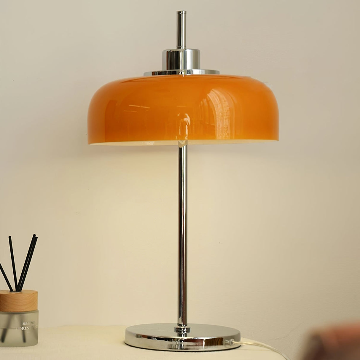 Modern LED Table Lamp Orange Glass Dome Chrome Base - Product detail 17