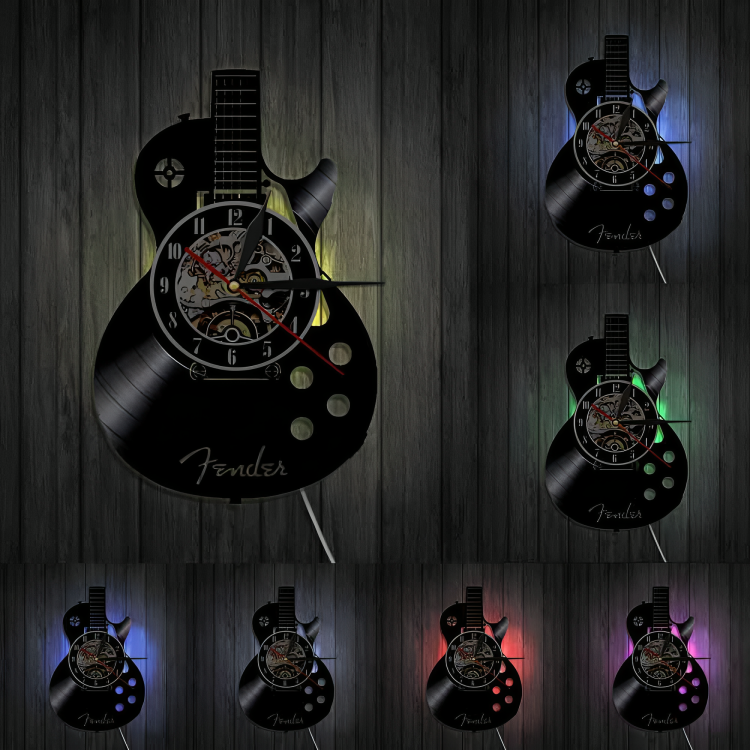 Guitar Vinyl Wall Clock Recycled Record Design - Detailed view
