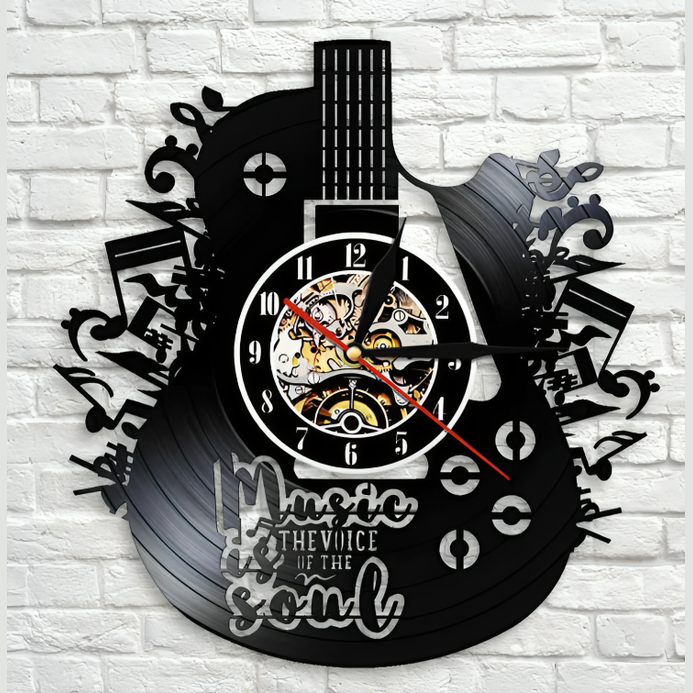 Guitar Vinyl Wall Clock Recycled Record Music Decor - Product example