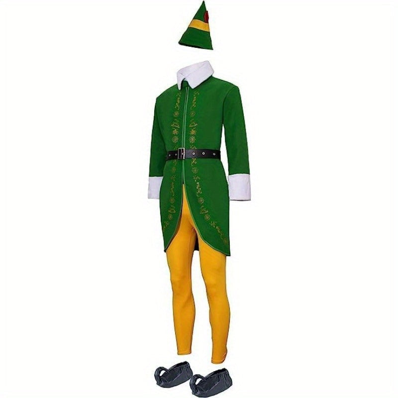 Holiday Elf Costume  Embroidered Green Coat With Accessories - Product showcase