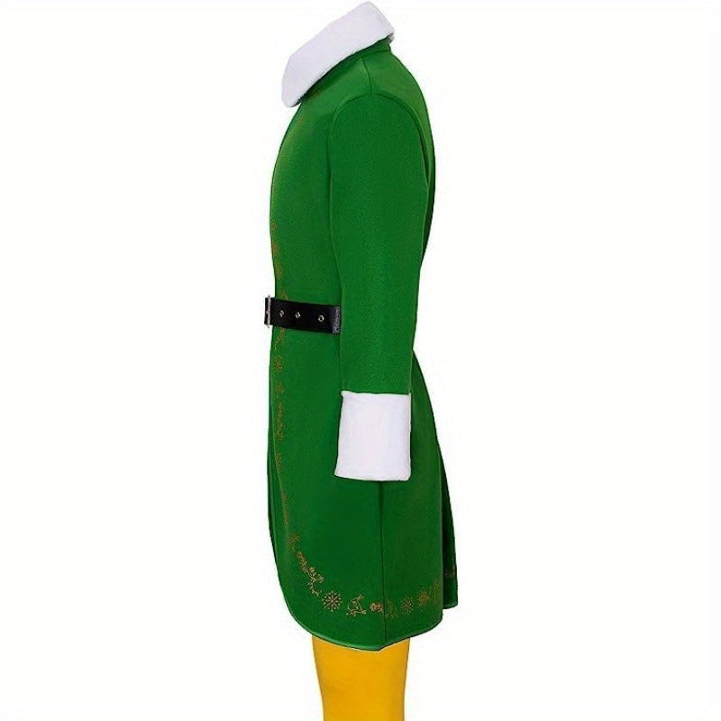 Holiday Elf Costume  Embroidered Green Coat With Accessories - Detailed view