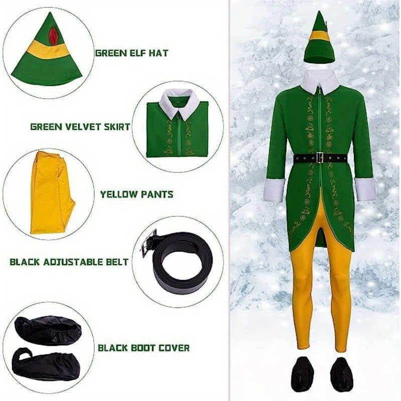 Holiday Elf Costume  Embroidered Green Coat With Accessories - Product detail 6