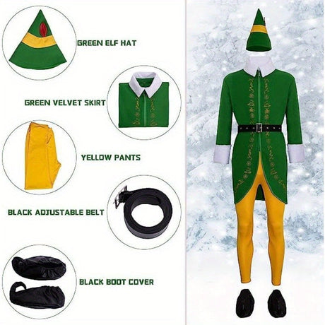 Holiday Elf Costume  Embroidered Green Coat With Accessories - Product detail 6