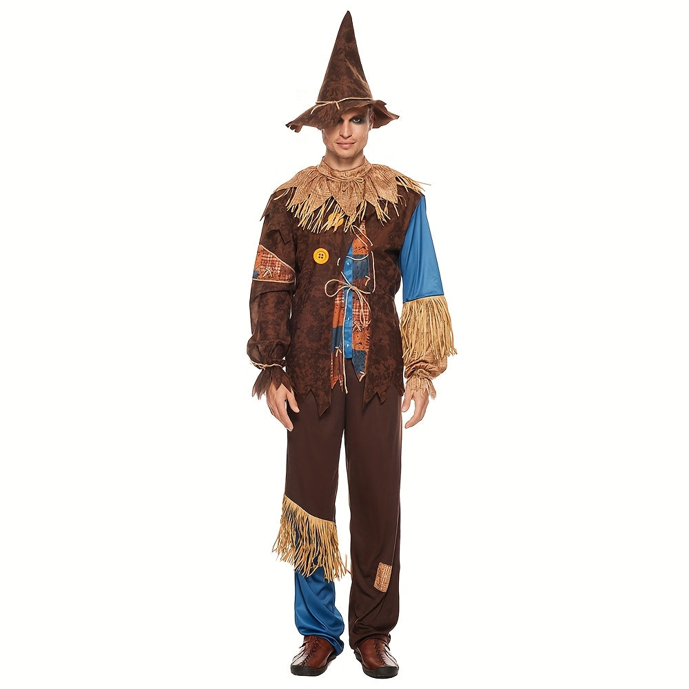 Scarecrow Halloween Costume  Patchwork Design With Straw Accents - Product showcase
