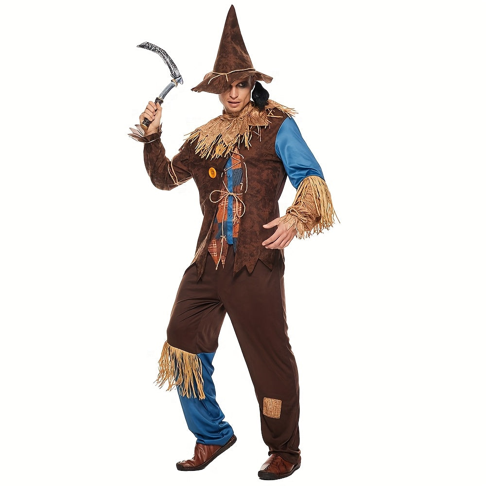 Scarecrow Halloween Costume  Patchwork Design With Straw Accents - Detailed view