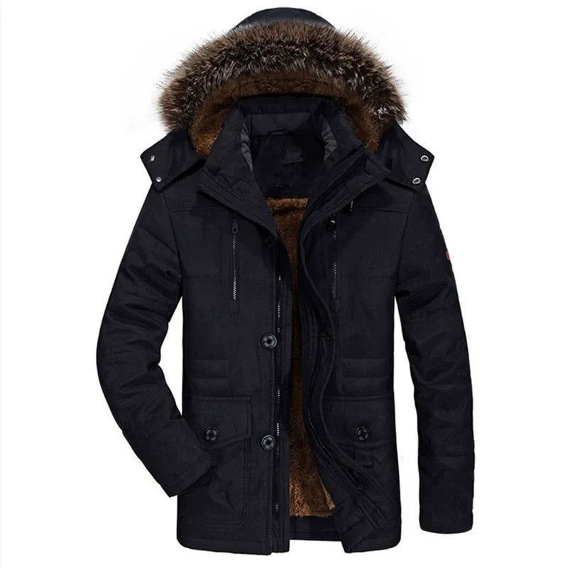 Winter Mens Parka Plush Lined Hooded Coat - Product showcase