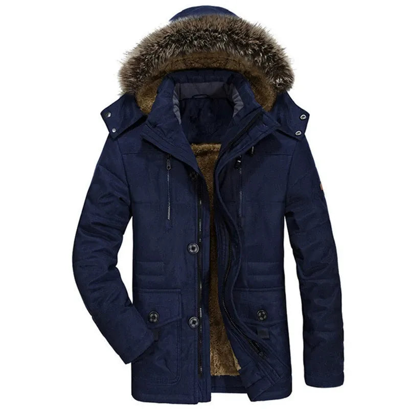 Winter Mens Parka Plush Lined Hooded Coat - Detailed view