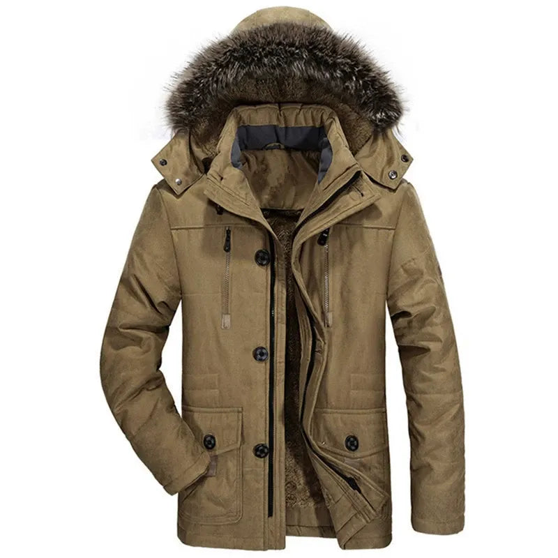 Winter Mens Parka Plush Lined Hooded Coat - Product example