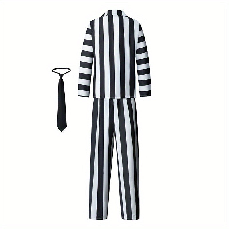 Striped Costume Suit  Black and White Movie Character Design - Detailed view