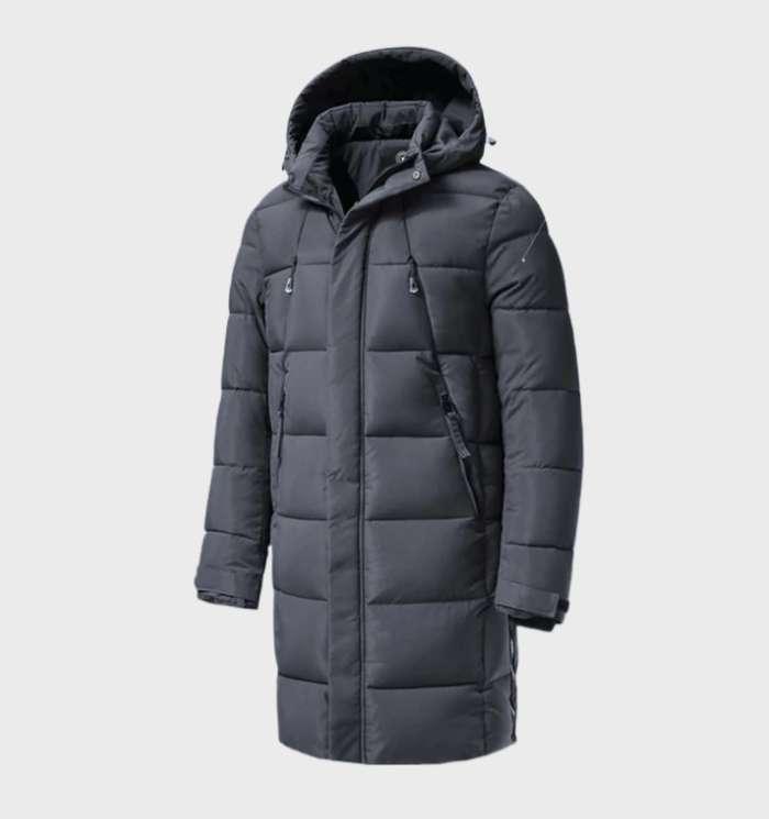 Mens Winter Parka Waterproof Quilted Hooded Coat - Detailed view