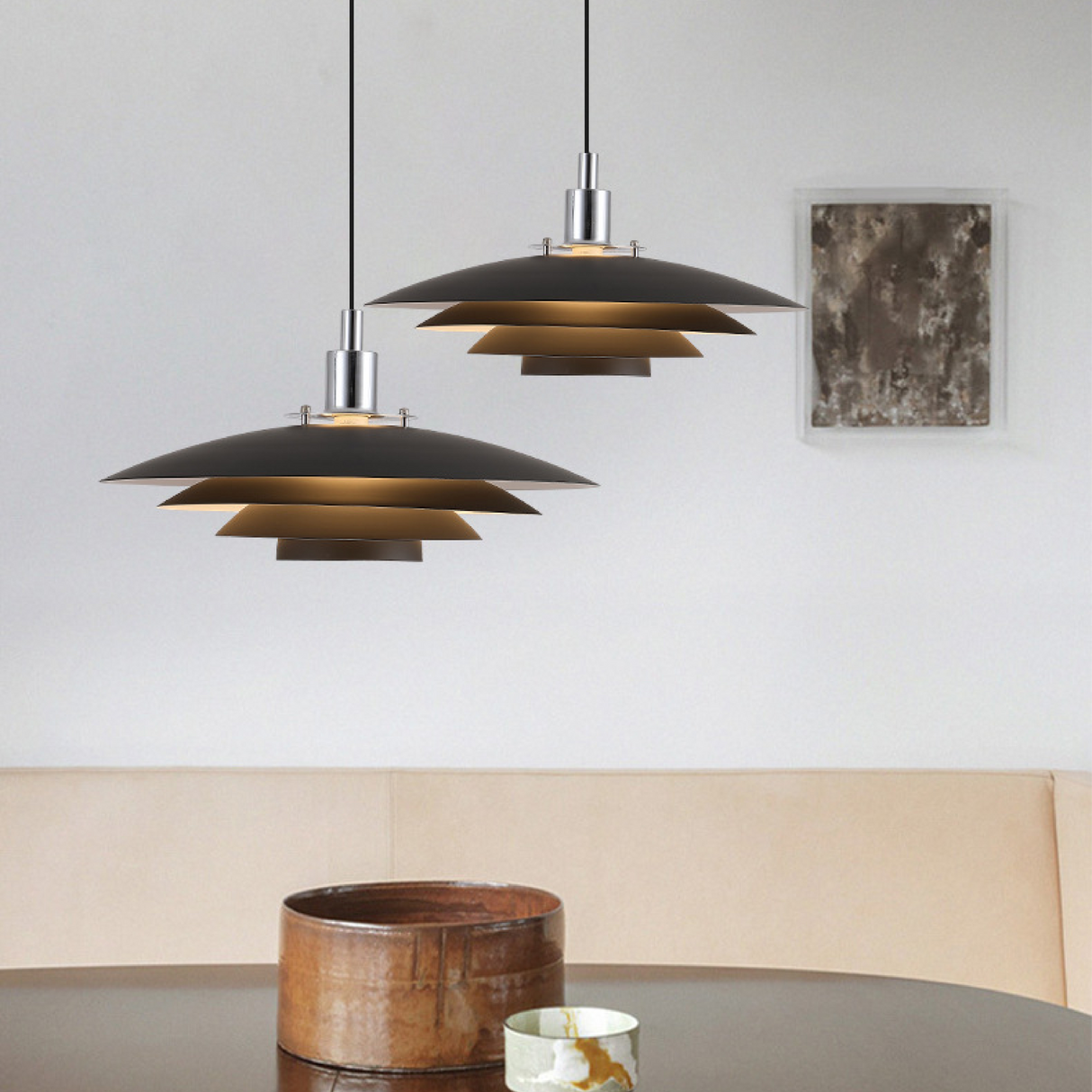 Modern Layered Pendant Light Black Iron Multi-Tier Design - Detailed view