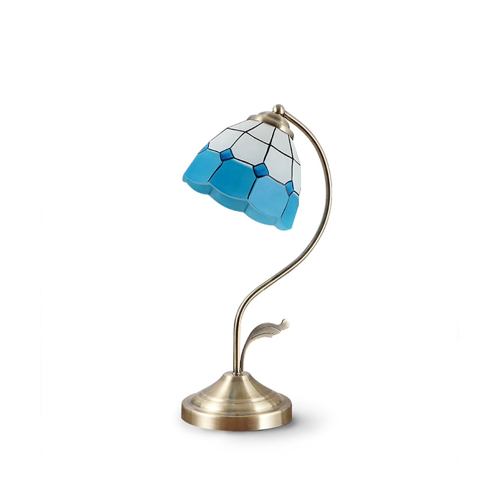 Tiffany Table Lamp White Blue Glass Floral Shade - Product detail 18