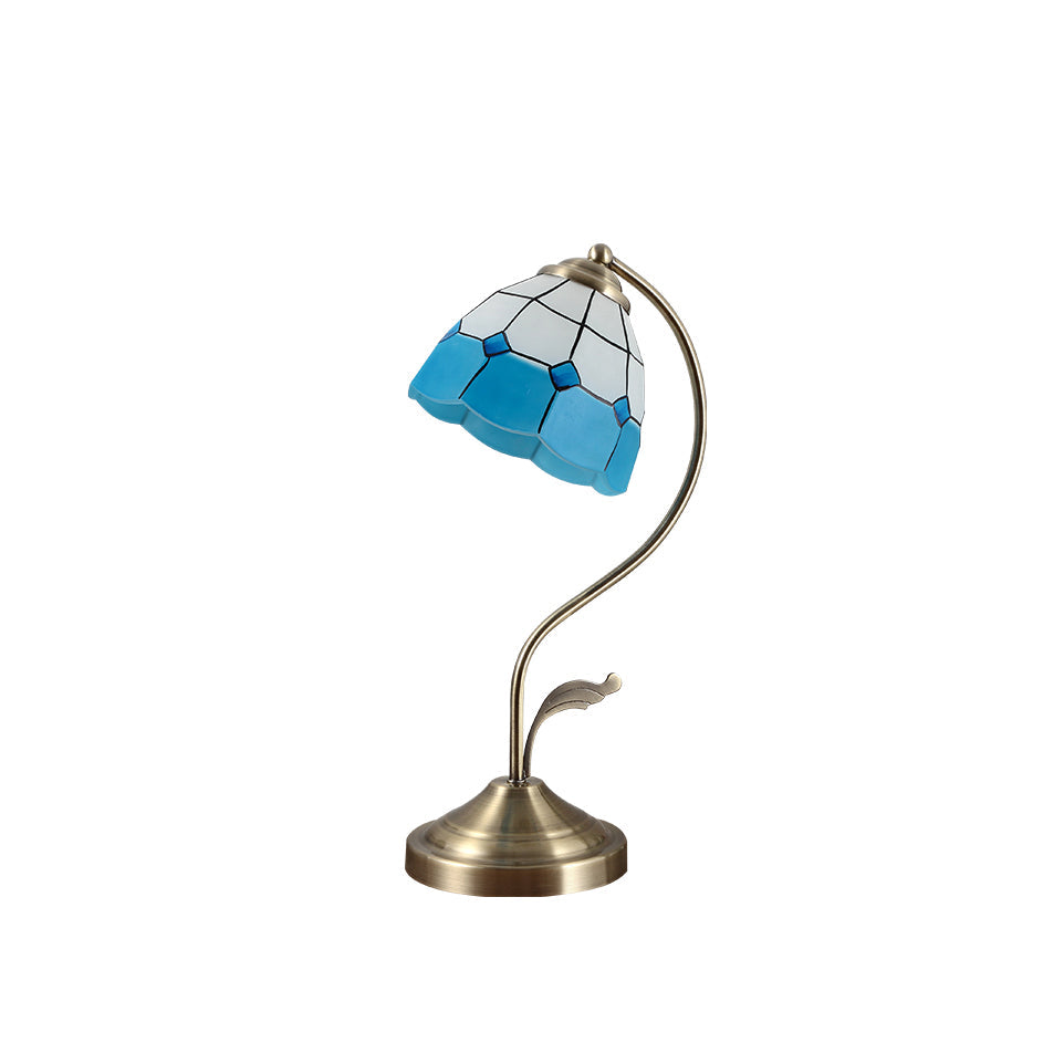 Tiffany Table Lamp White Blue Glass Floral Shade - Product detail 19