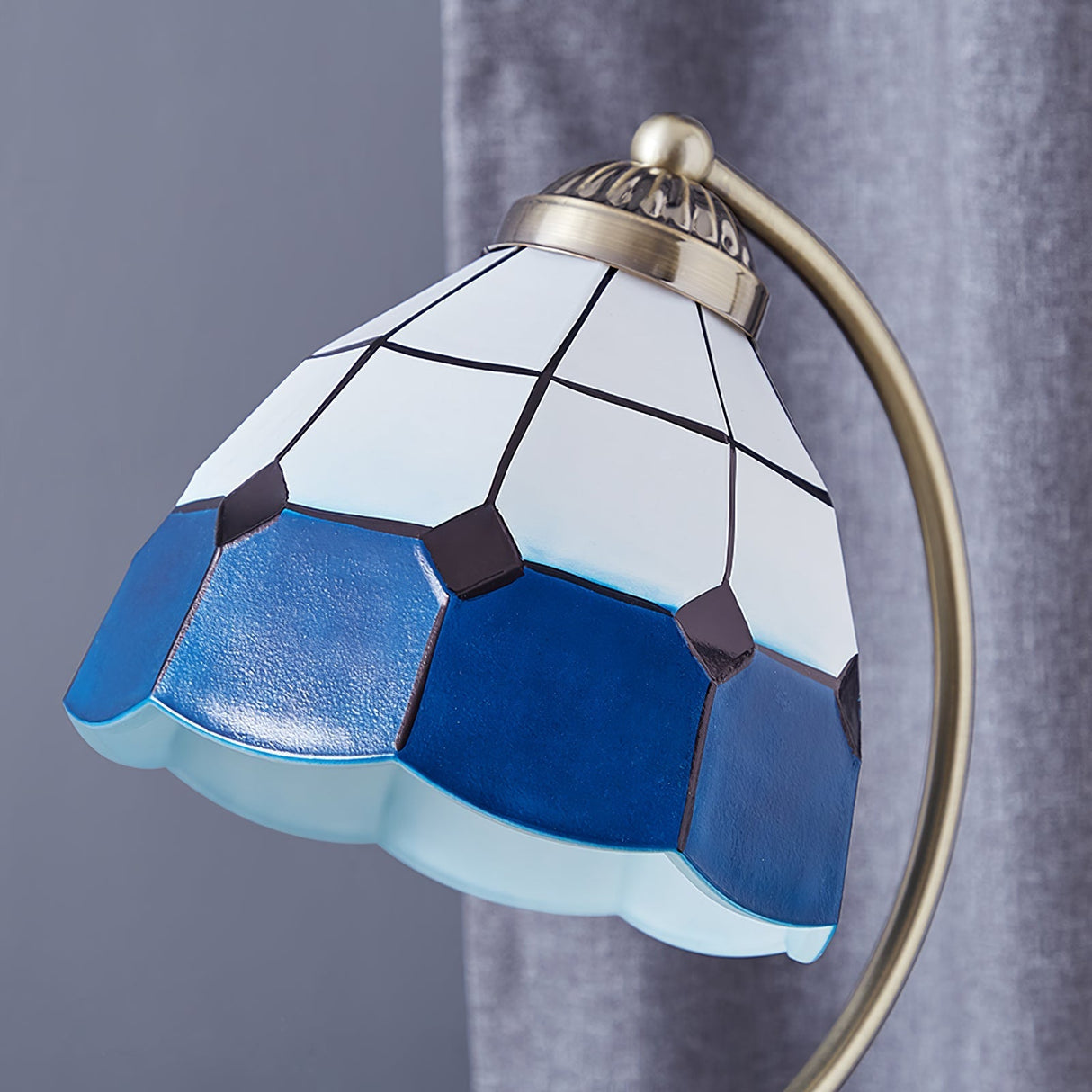 Tiffany Table Lamp White Blue Glass Floral Shade - Product example