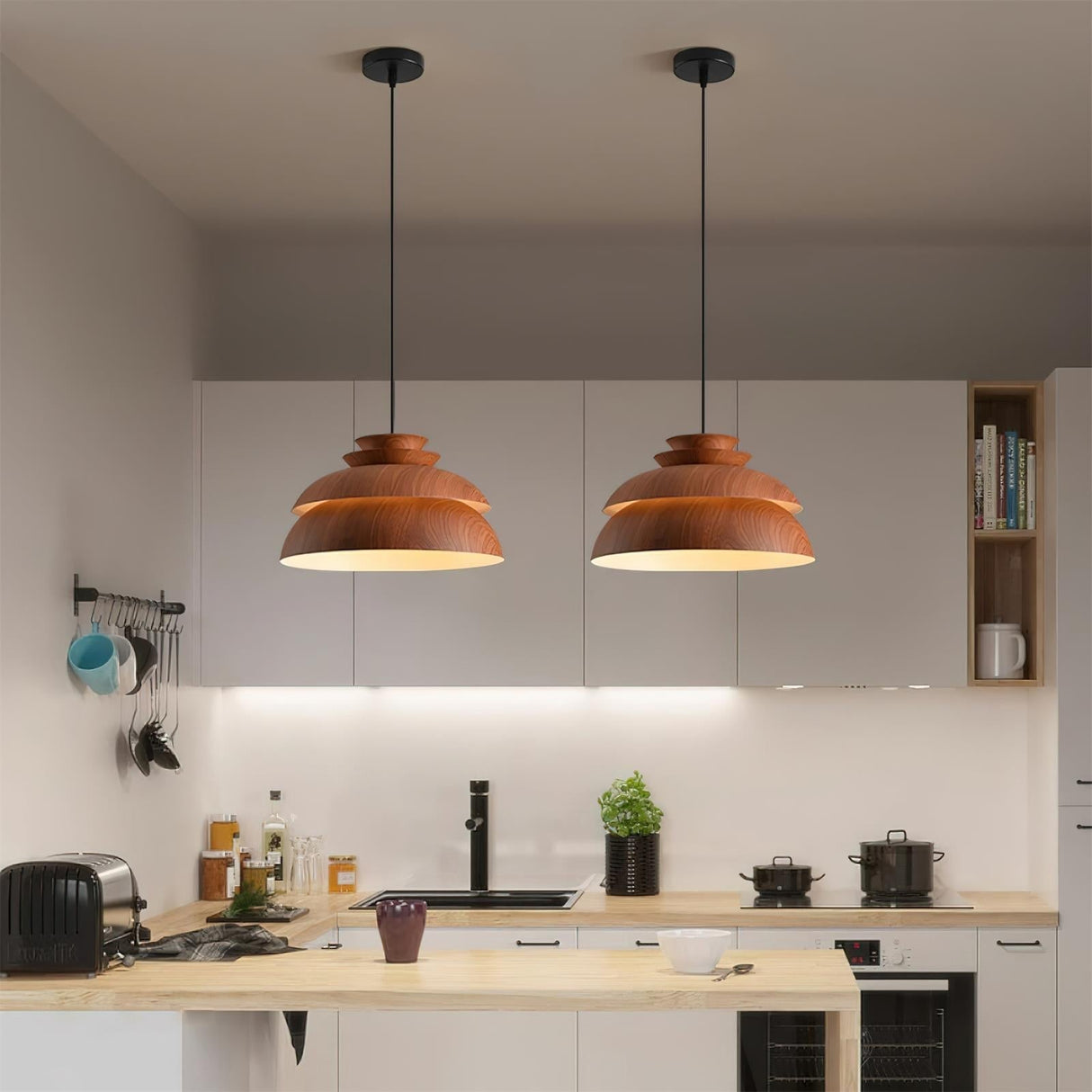 Scandinavian Pendant Light Layered Wood Design - Detailed view