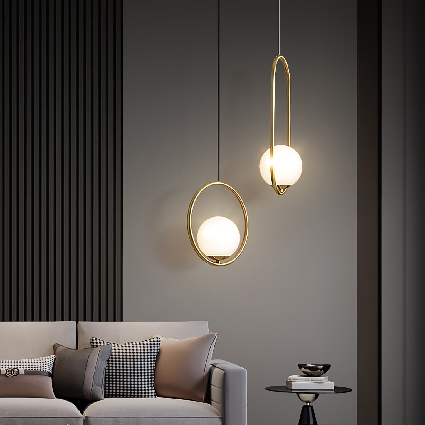 Modern Globe Pendant Light  Brushed Gold Arc Frame - Product detail 4