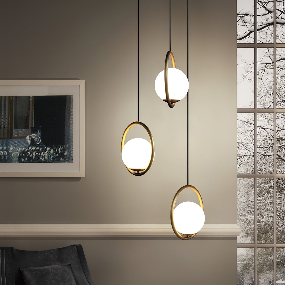 Modern Globe Pendant Light  Brushed Gold Arc Frame - Product detail 101