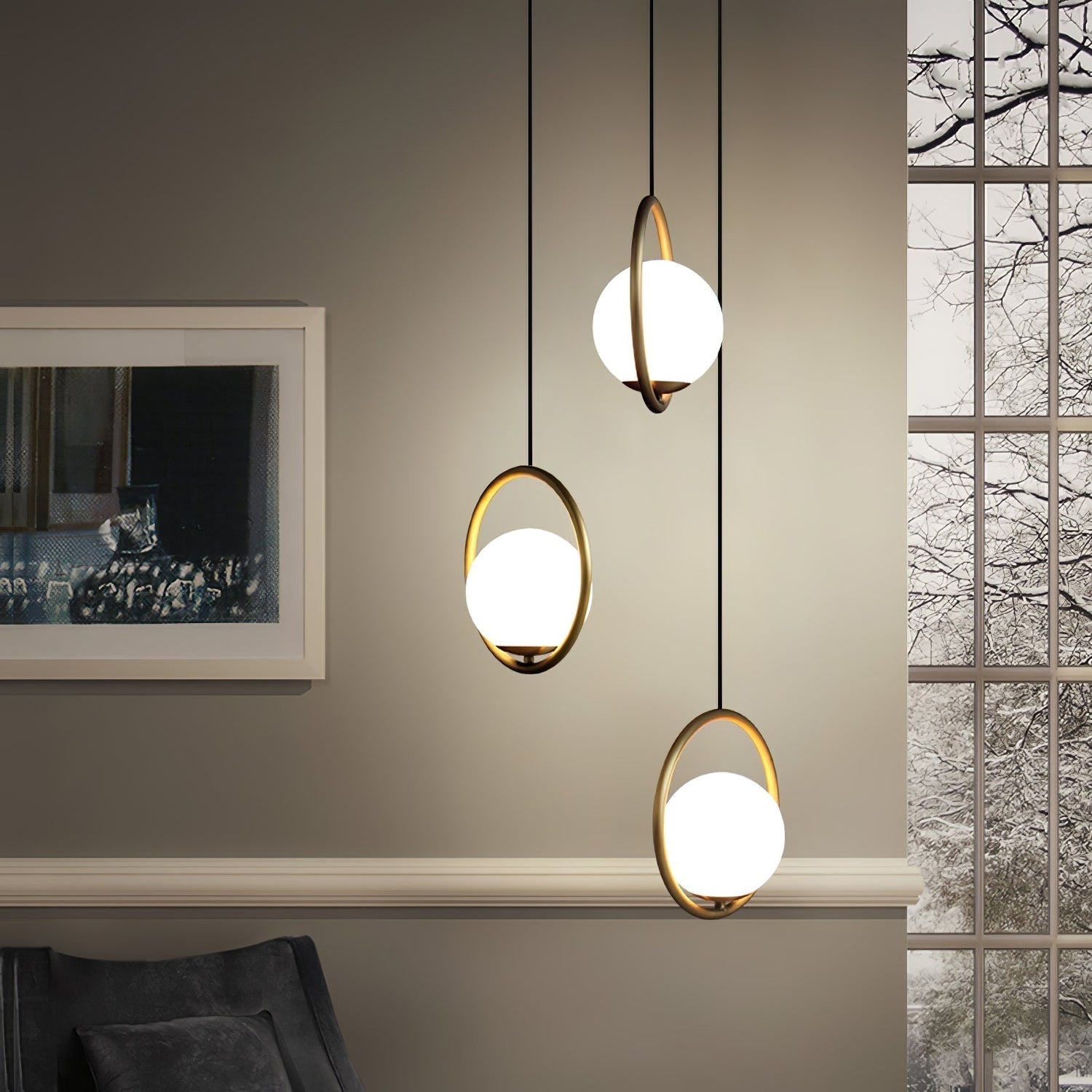 Modern Globe Pendant Light  Brushed Gold Arc Frame - Product detail 101