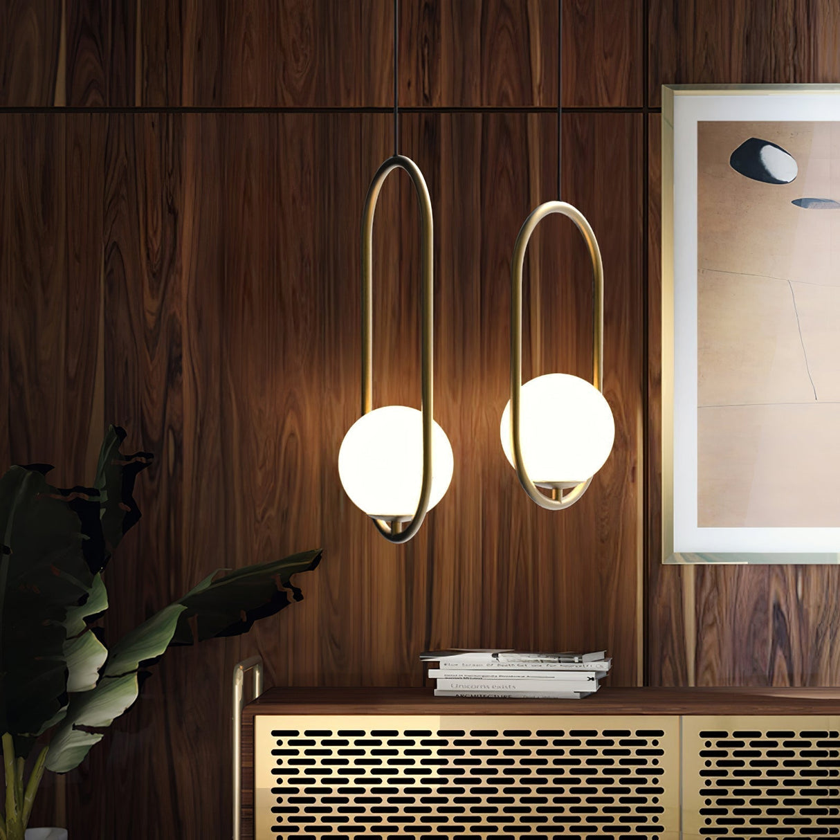 Modern Globe Pendant Light  Brushed Gold Arc Frame - Product example