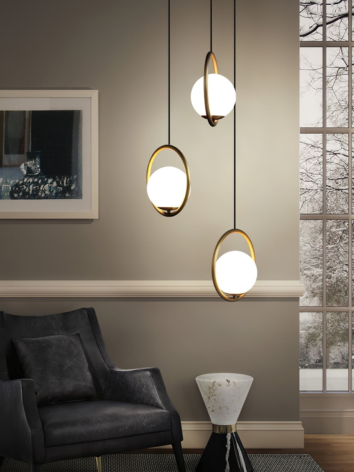 Modern Globe Pendant Light  Brushed Gold Arc Frame - Product detail 102