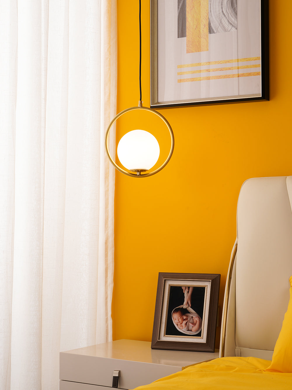 Modern Globe Pendant Light  Brushed Gold Arc Frame - Product detail 53