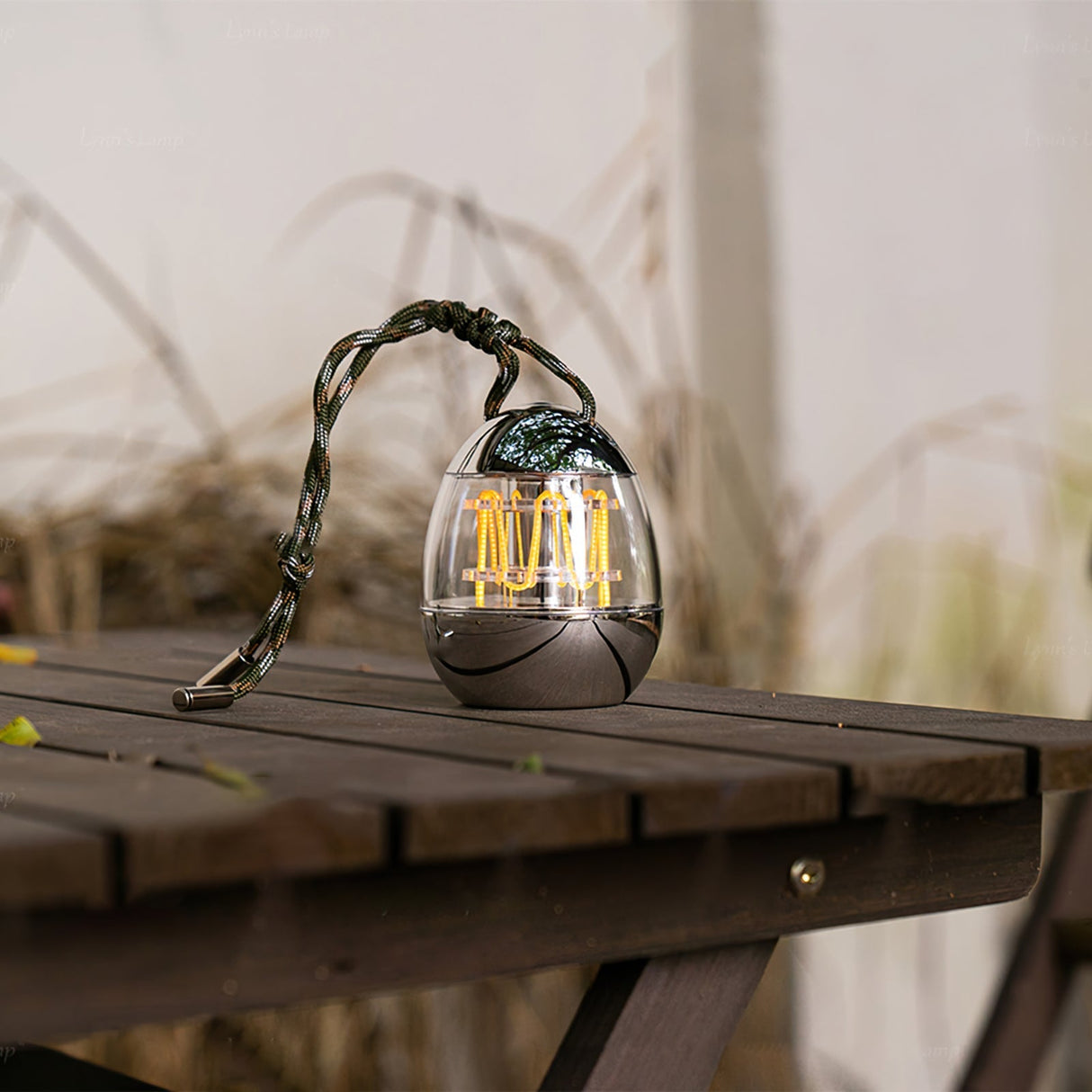 Portable LED Lantern  Egg-Shaped Chrome Design - Detailed view