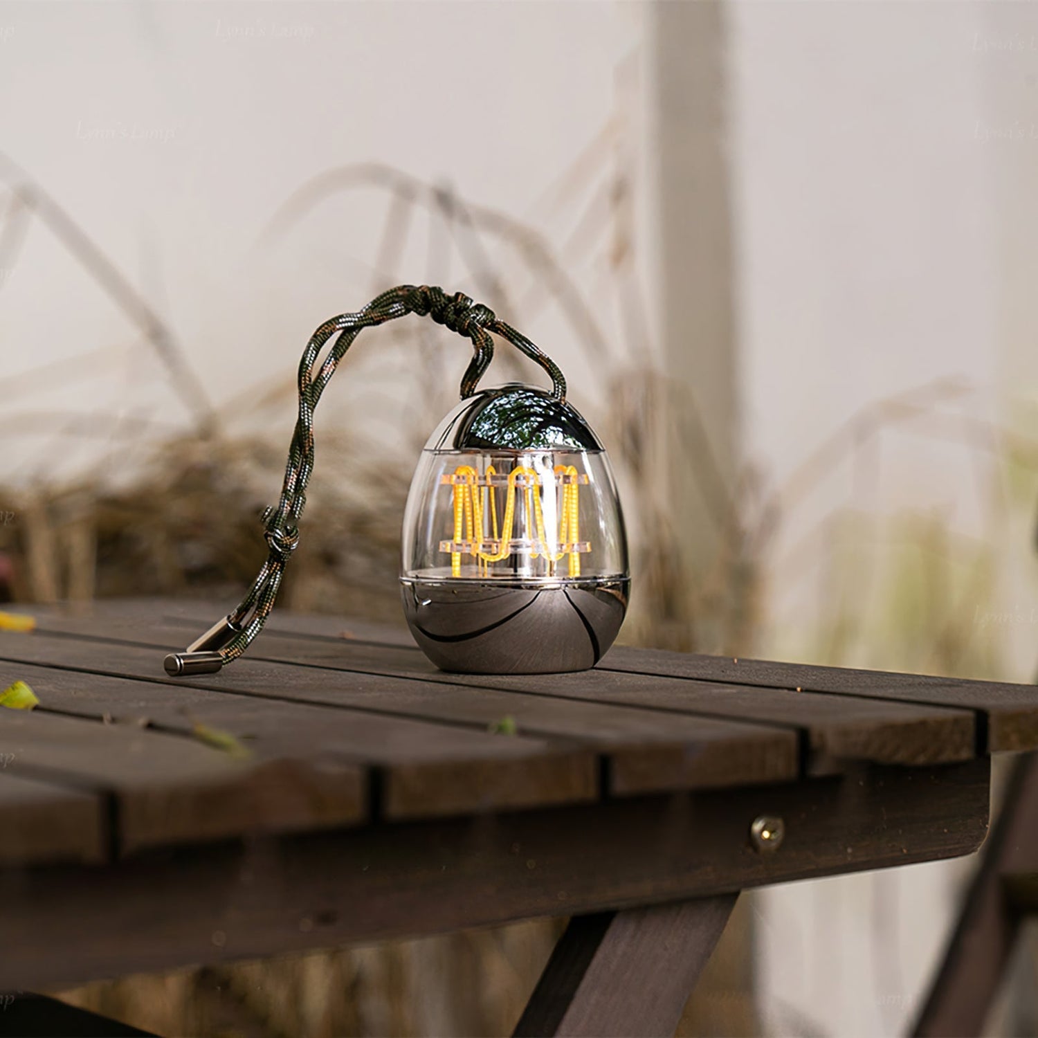 Portable LED Lantern  Egg-Shaped Chrome Design - Detailed view